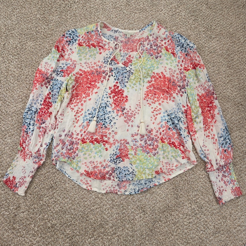 Lucky Brand Peasant Blouse Women's Medium‎ Multicolor Floral Boho Cottagecore